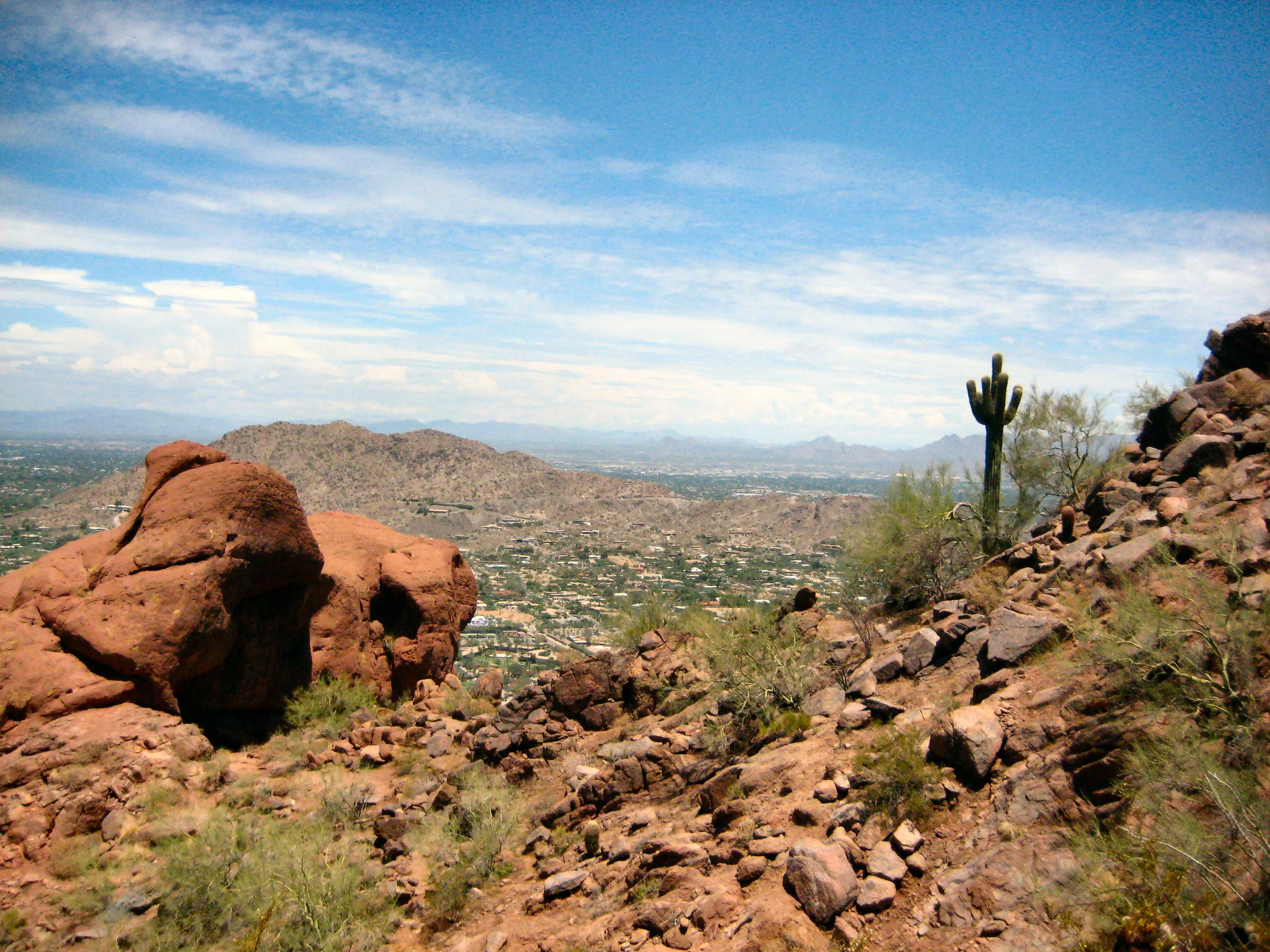 Red rock and saguaro on Camelback Mountain above Paradise Valley