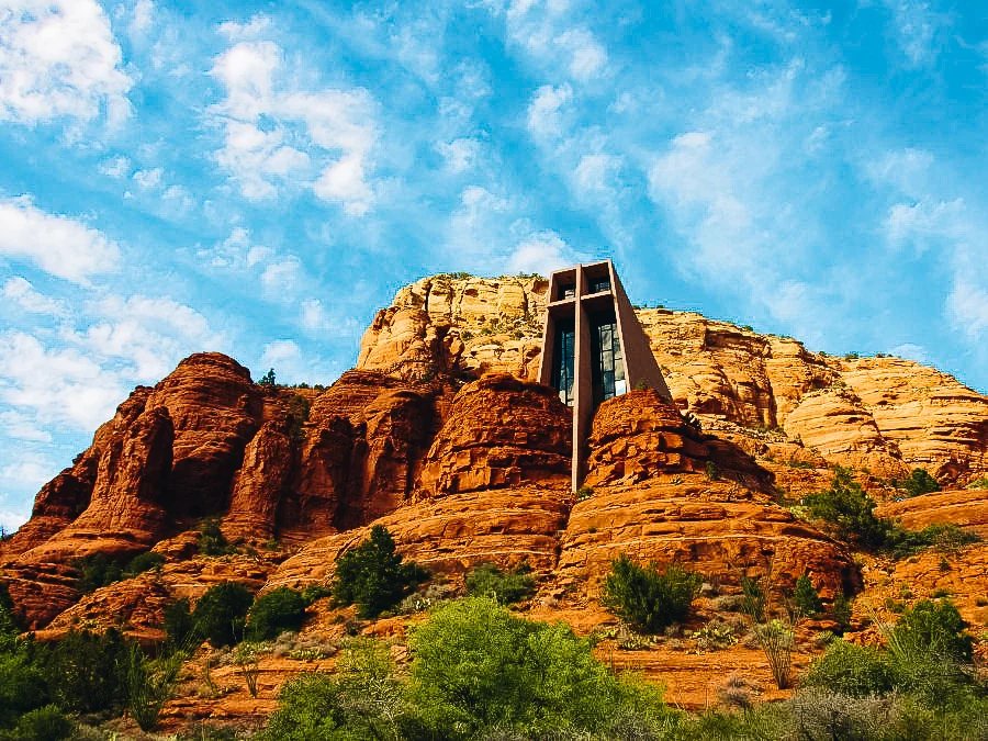 The Chapel of the Holy Cross rising from the red rock