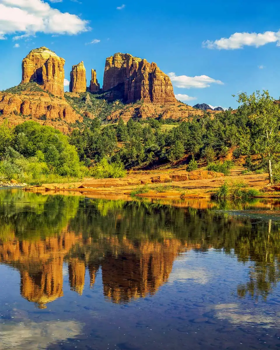 Cathedral Rock above Oak Creek in spring light