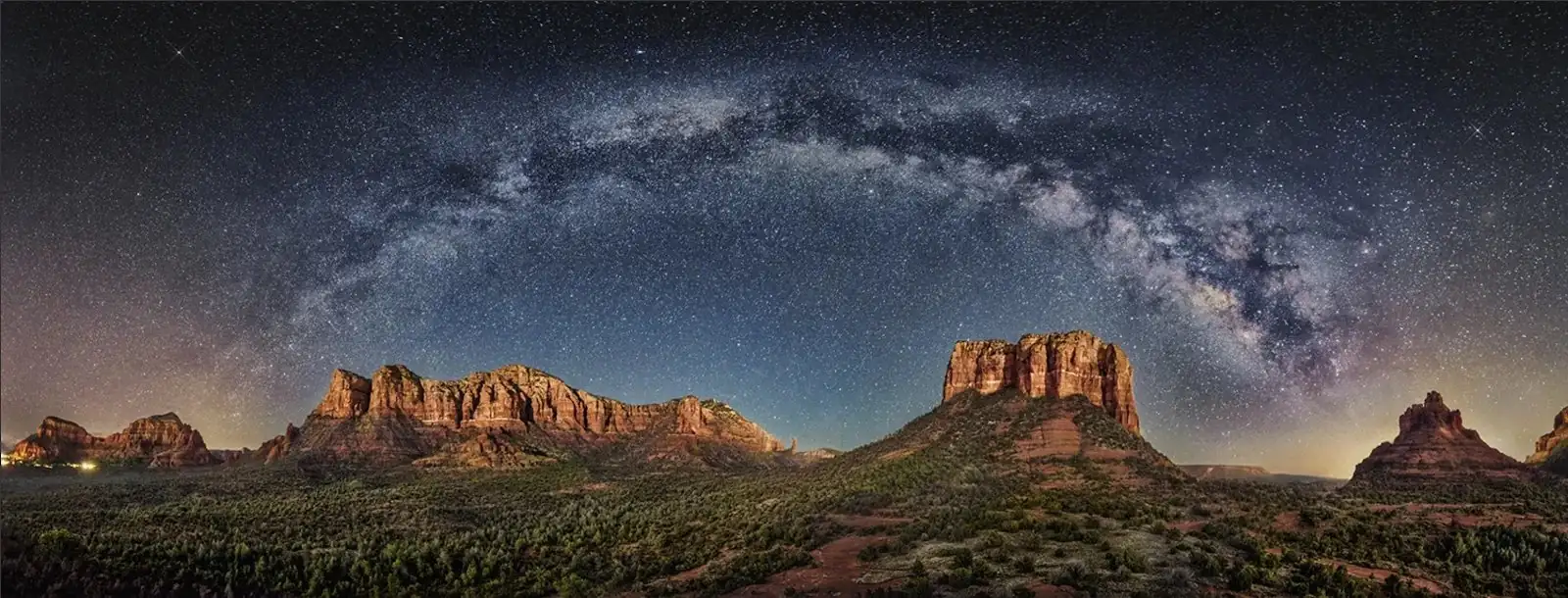 The Milky Way arching over Sedona's red rocks